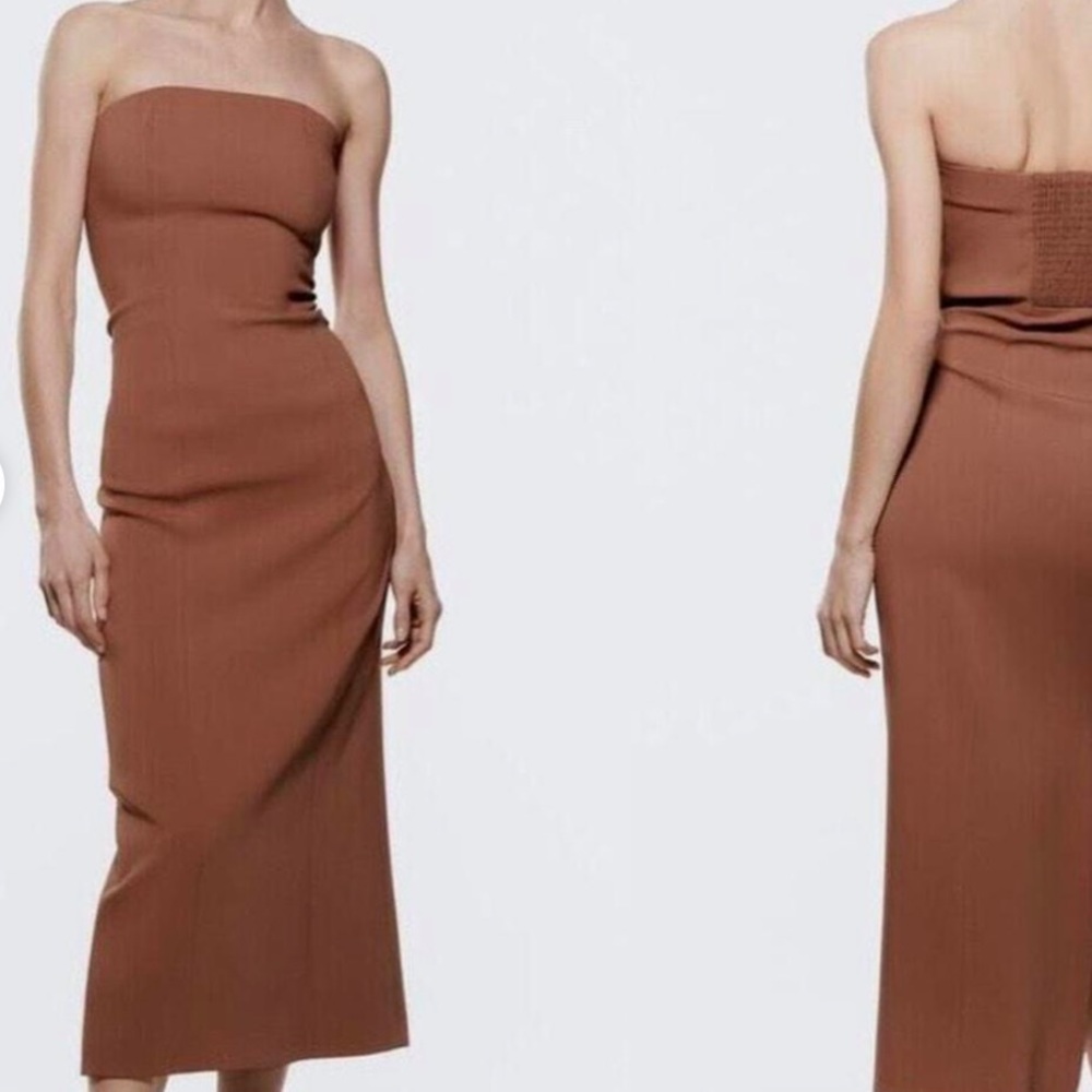 Brown strapless dress
